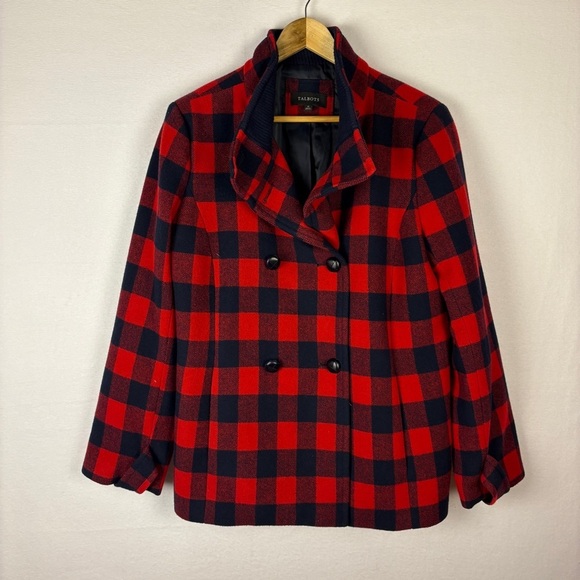 Talbots Jackets & Blazers - Talbots Red Buffalo Plaid Wool Coat Preppy Classic